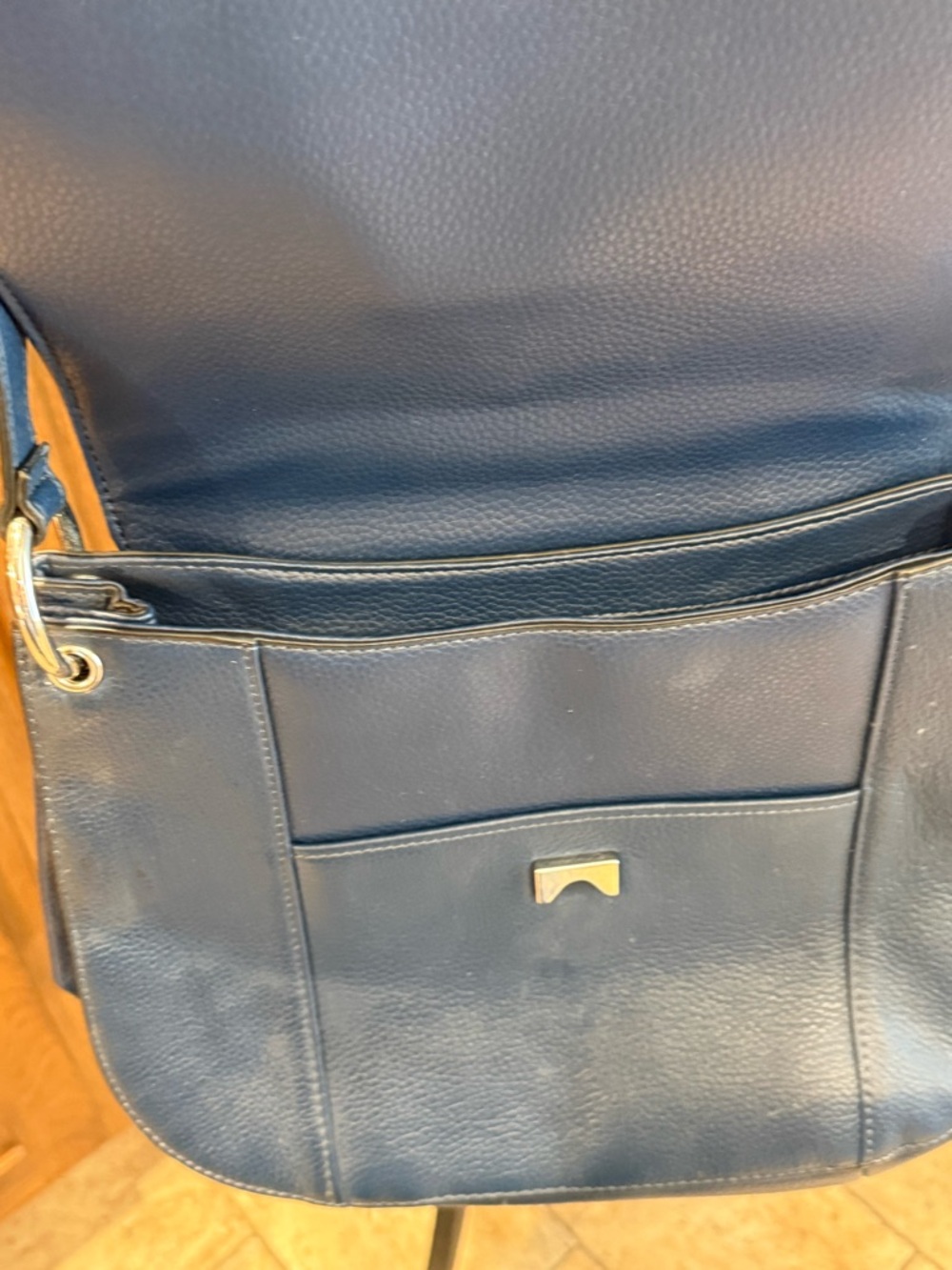 Ivanka Trump Navy Leather & Suede Saddle Bag - Picture 4 of 7